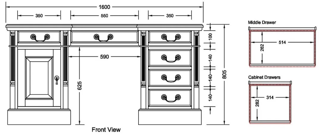 furniture-nabytek.cz - Masívny písací stôl Cambridge z mahagónu, lakovaný, hnedý – 160×80×80 cm
