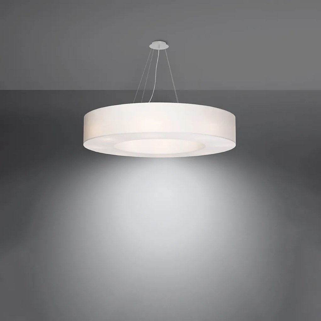 Závesné svietidlo Saturno, 1x biele textilné tienidlo, (biely plast), (fi 90 cm)