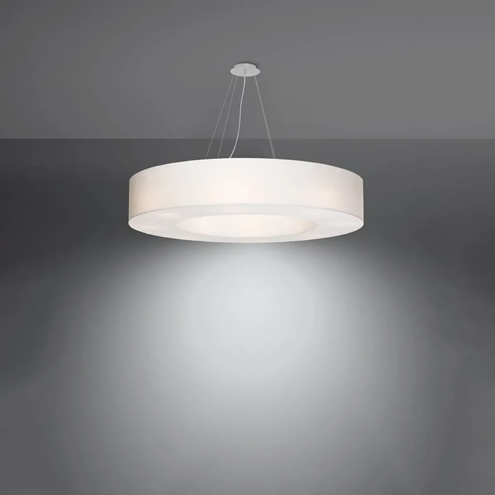 Závesné svietidlo Saturno, 1x biele textilné tienidlo, (biely plast), (fi 90 cm)