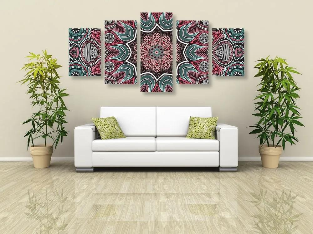 5-dielny obraz indická Mandala s kvetinovým vzorom - 100x50