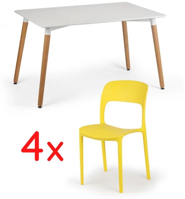 Zostava - jedálenský stôl 120x80 + 4x plastová stolička REFRESCO žltá