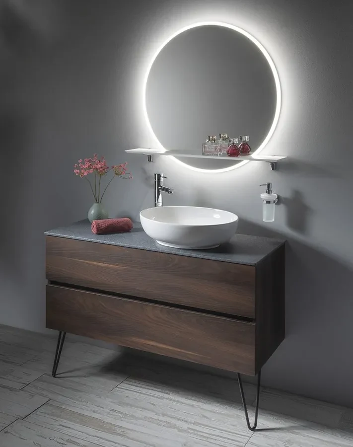 Sapho Sapho, VISO LED podsvietené guľaté zrkadlo priemer 70cm s policou, biela mat, VS070-01