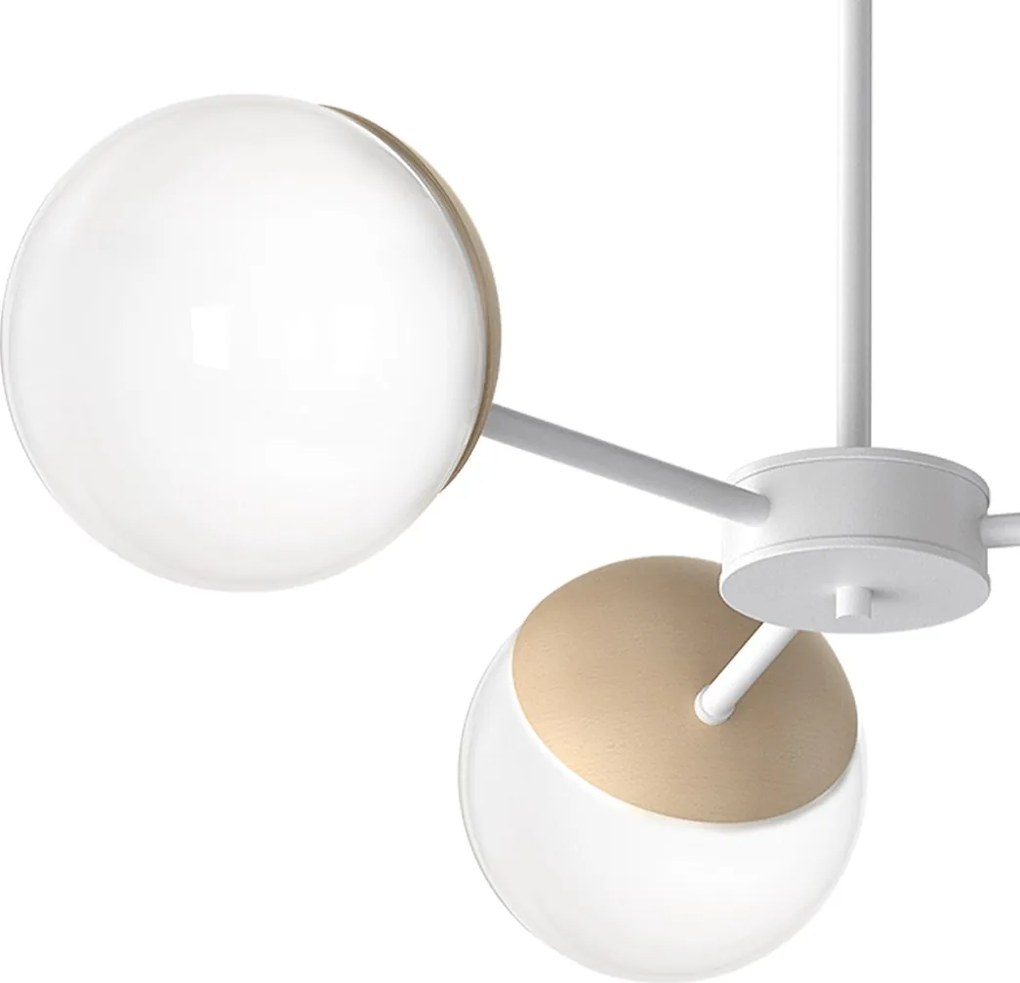 Stropné svietidlo Sfera, 3x biele sklenené tienidlo, w/drevo, x