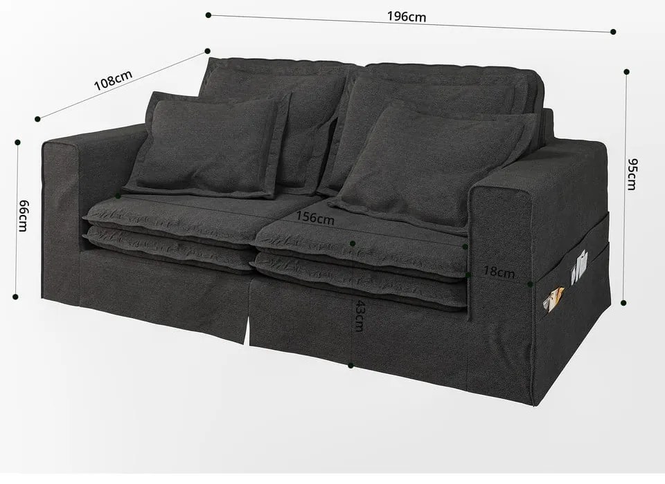 Čierna pohovka 196 cm Nora – Ropez