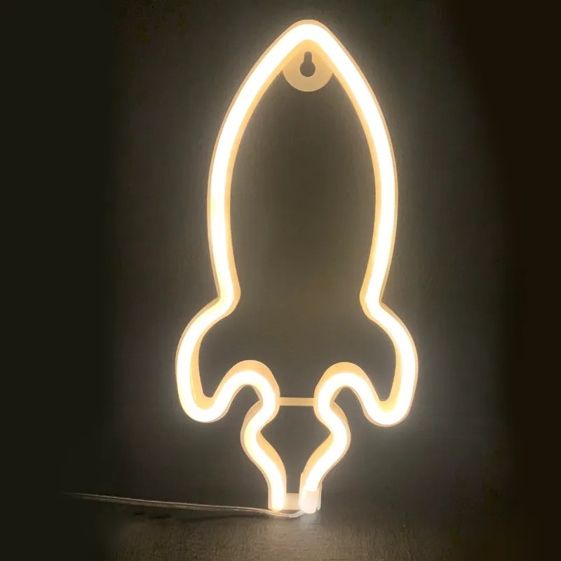 ACA Lighting Neónová lampička - Raketa, 3x AA batérie/USB kábel, IP20, žltá farba