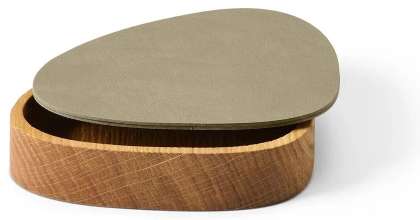 Zelený/v prírodnej farbe drevený/z eko kože úložný box s vekom/dekoratívny 14x12,5x3,5 cm Curve Nupo – LIND DNA