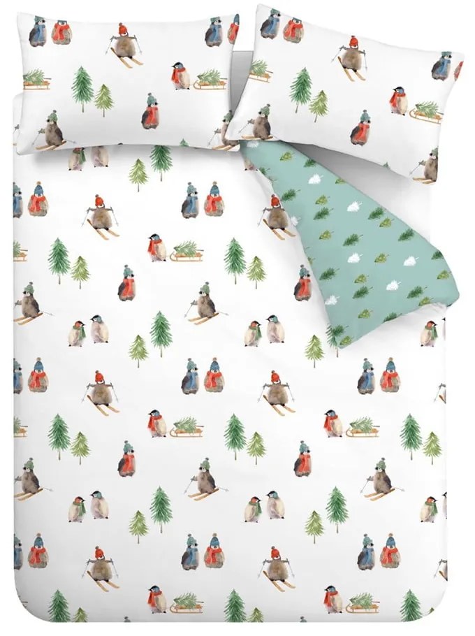 Biele flanelové obliečky na dvojlôžko/predĺžené 230x220 cm Snowy Penguin – Catherine Lansfield