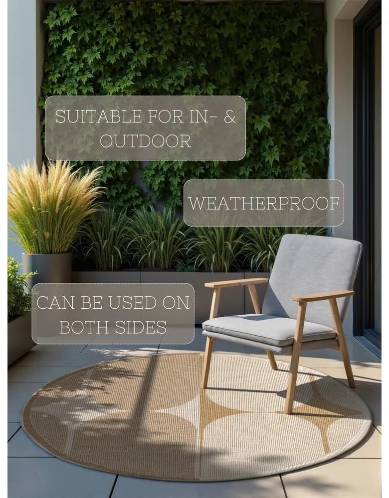 Okrúhly vnútorný a vonkajší koberec v béžovej a slonovinovej farbe ø 160 cm Duet Bowen – NORTHRUGS