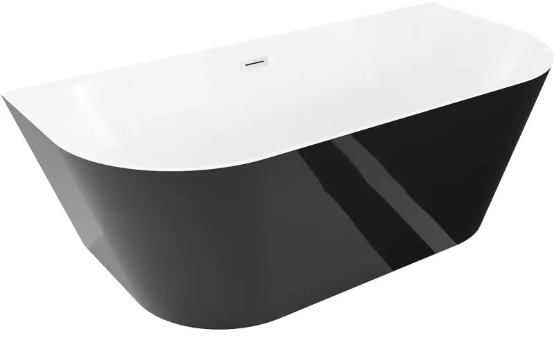 Mexen Oval Slim, voľne stojaca vaňa ku stene, 170 x 80 cm, biela-čierna, oceľový prepad, 52661708075-97