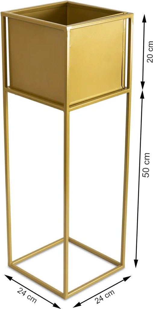 KOVOVÝ KVETINÁČ SO STOJANOM PLAIN 70X24 CM ZLATÁ