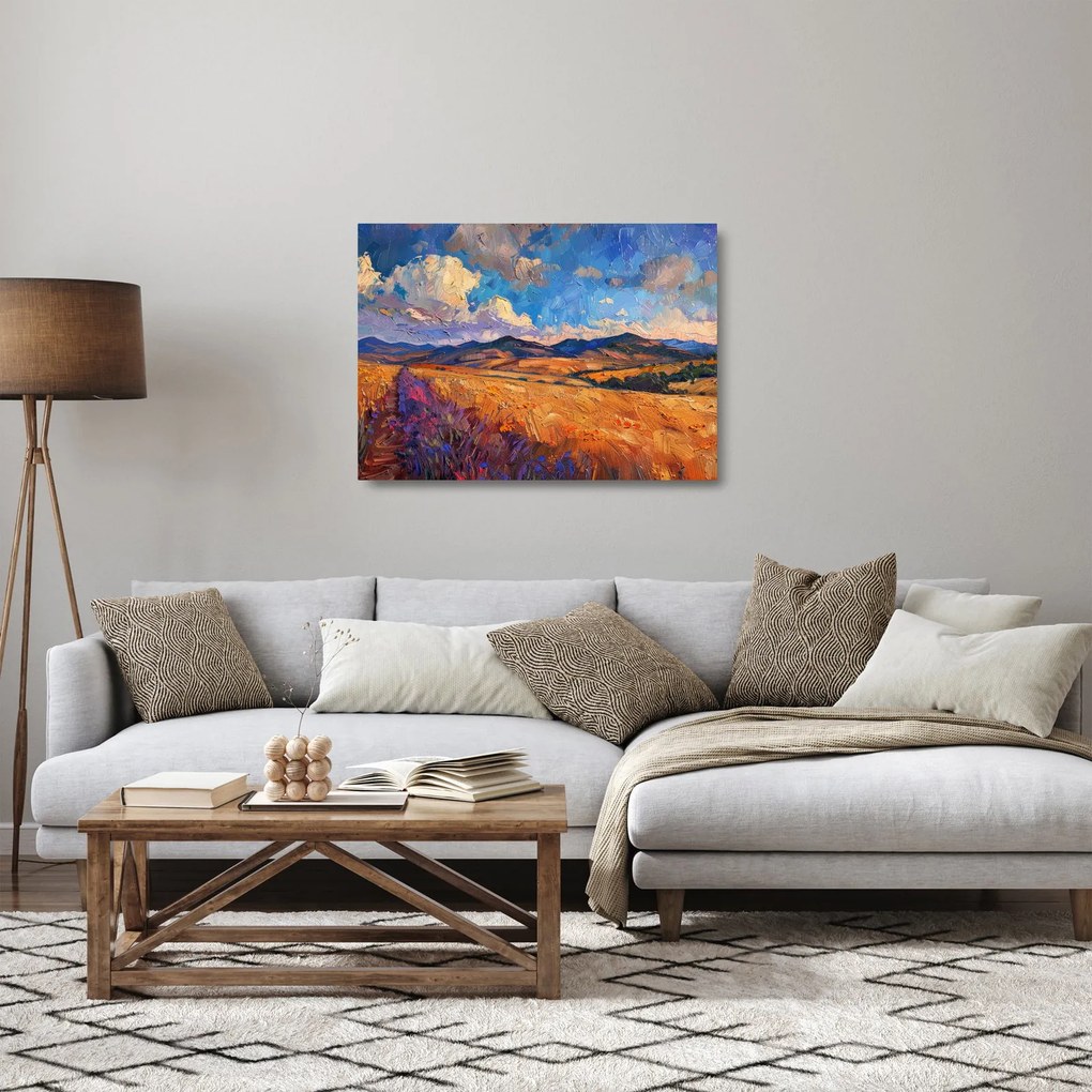 Sklenený obraz - Olejomaľba krajiny (70x50 cm)