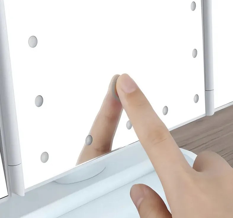 VERK Zrkadlo trojpanelové s LED Dot osvetlením - biele