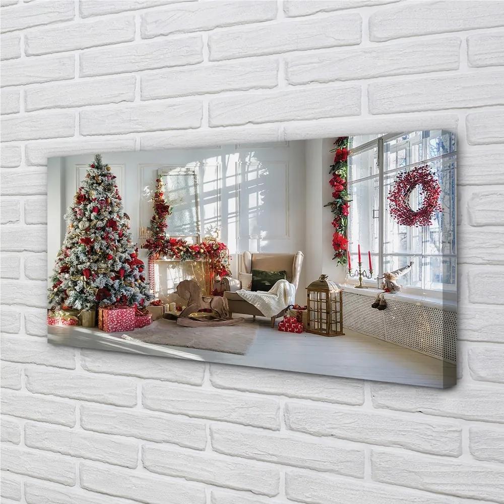 Obraz na plátne Ozdoby na vianočný stromček darčeky 140x70 cm