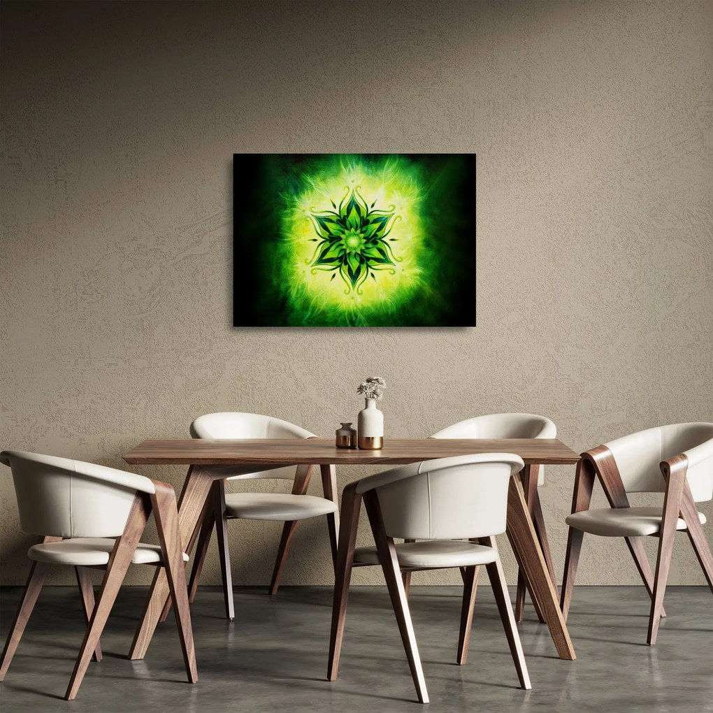 Sklenený obraz - Kvetinová mandala v zelenom pozadí (70x50 cm)