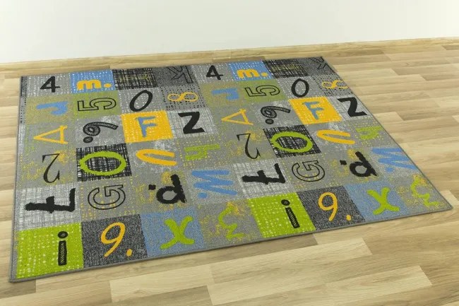 Detský koberec Blackboard sivý / viacfarebný