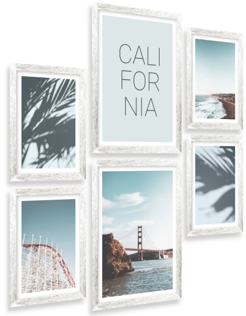 Gario Sada plagátov Pláže v Californii - 6 dielna Farba rámu: Rustikálna, Veľkosť: 85 x 92 cm