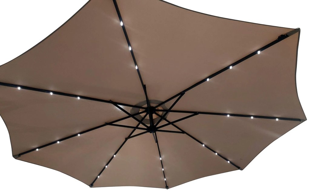 Záhradný slnečník Houseland Zyra s LED osvetlením 300 cm svetlohnedý