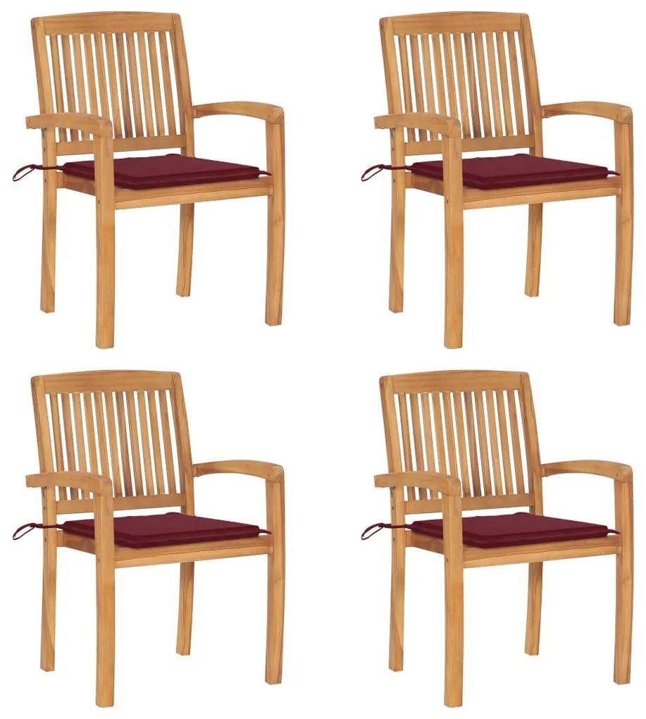 Stohovateľné záhradné stoličky s podložkami 4 ks tíkový masív 3073219