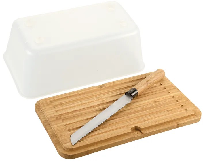 Kesper Chlebník veľký, s bambusovým vekom a nožom 3v1 – transparentný