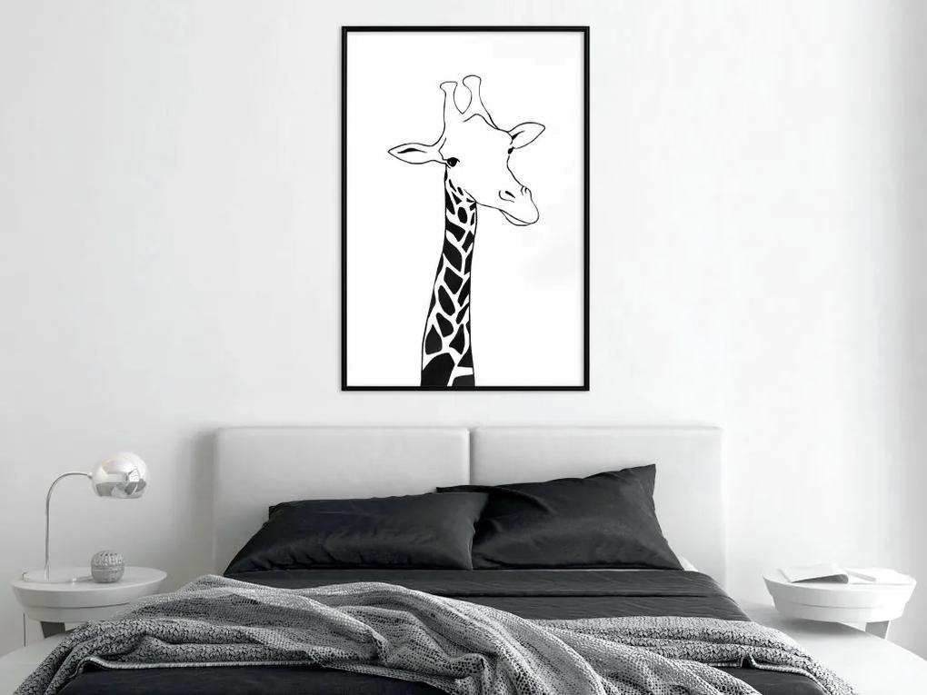 Plagát v ráme Black and White Giraffe