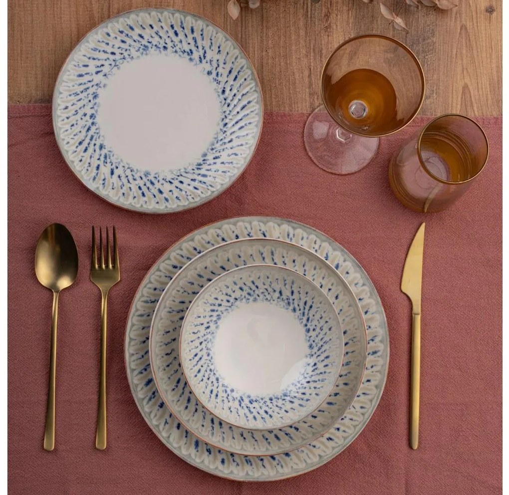 Jedálna súprava 24 ks – modrá/béžová, porcelánová