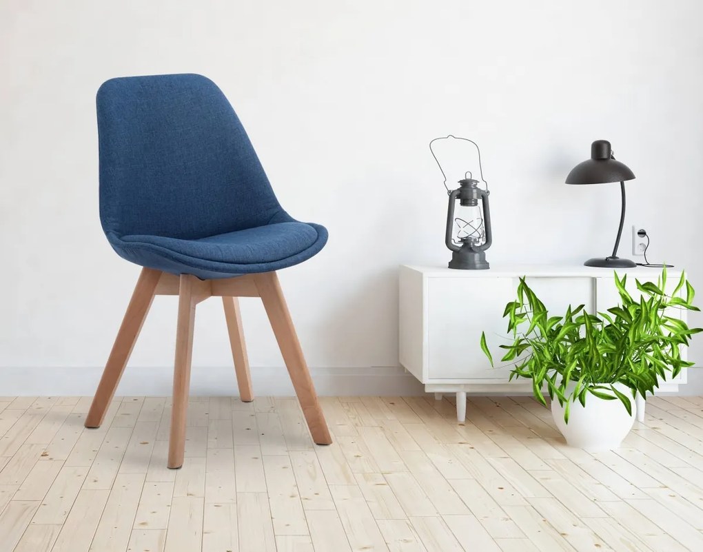 Stolička Borne V2 - látka, drevené nohy natura - Modrá