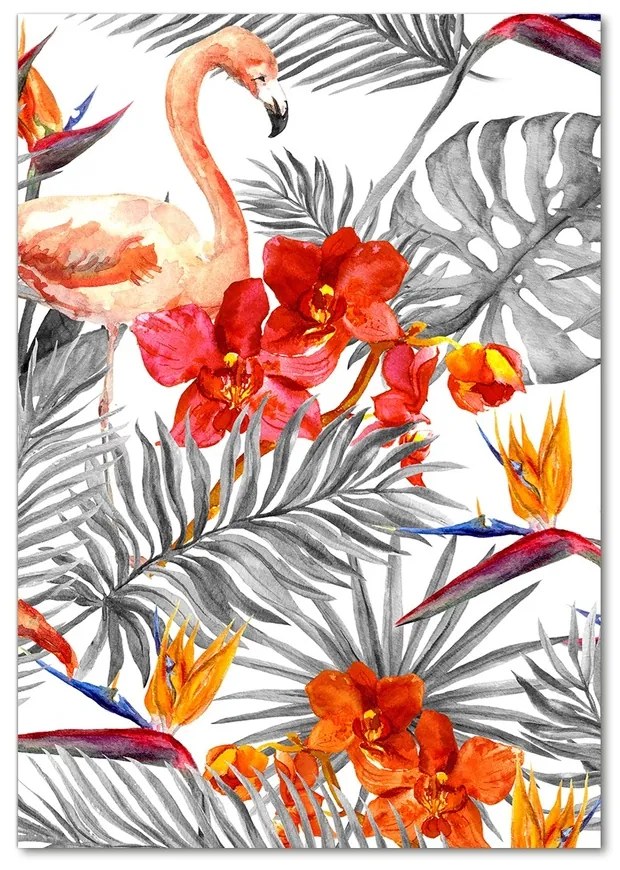 Foto obraz akrylový Plameňáci a květiny pl-oa-70x100-f-115695348