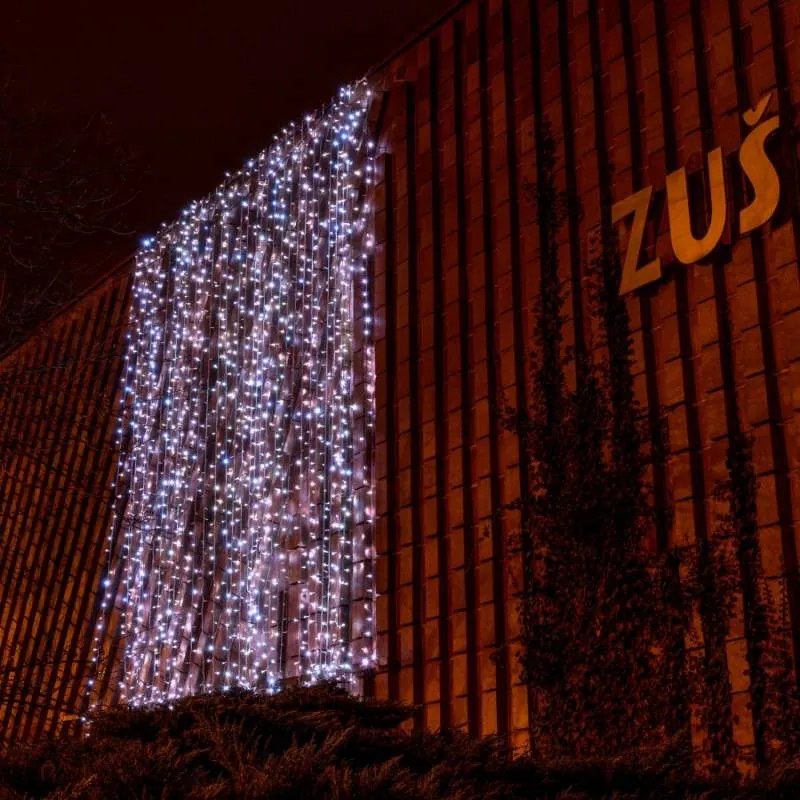 DECOLED Svetelný záves LED, 1x12 m, ľadovo biely s bleskom, 1200 diód, IP67