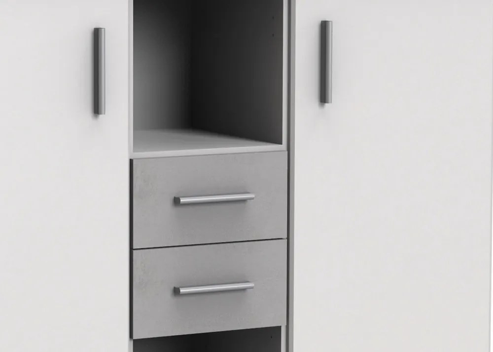 Široká komoda Joker, biela/sivý betón