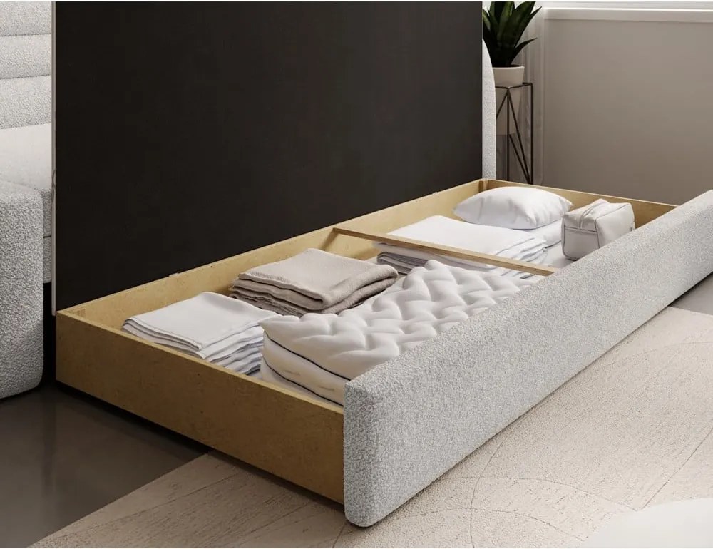 Krémovobiela rozkladacia/s úložným priestorom pohovka z textílie buklé pravý roh 223 cm Fabillo – ELTAP