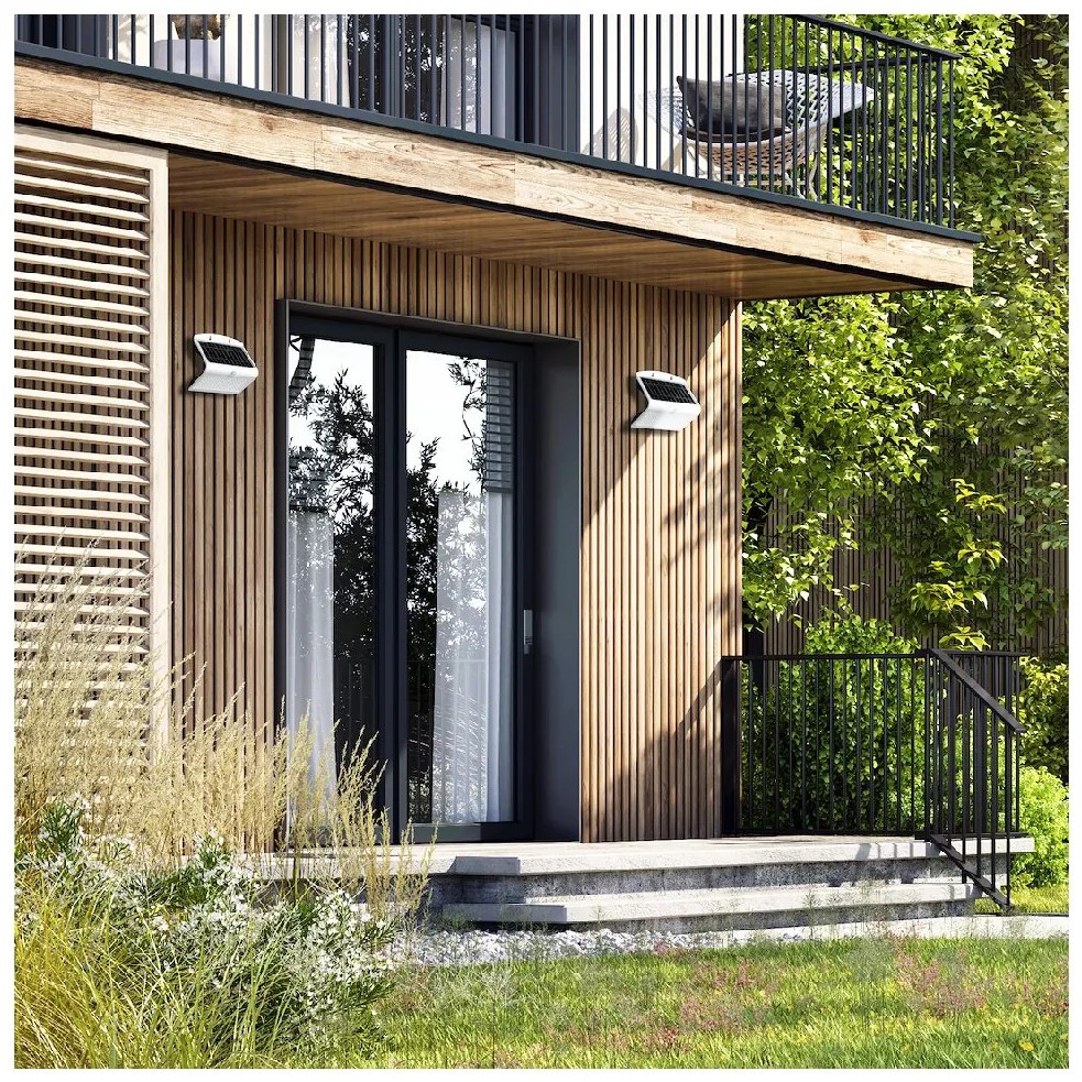 Exteriérové solárne nástenné LED svietidlo Butterfly, 1x LED 6,8w, biela, pohybový senzor