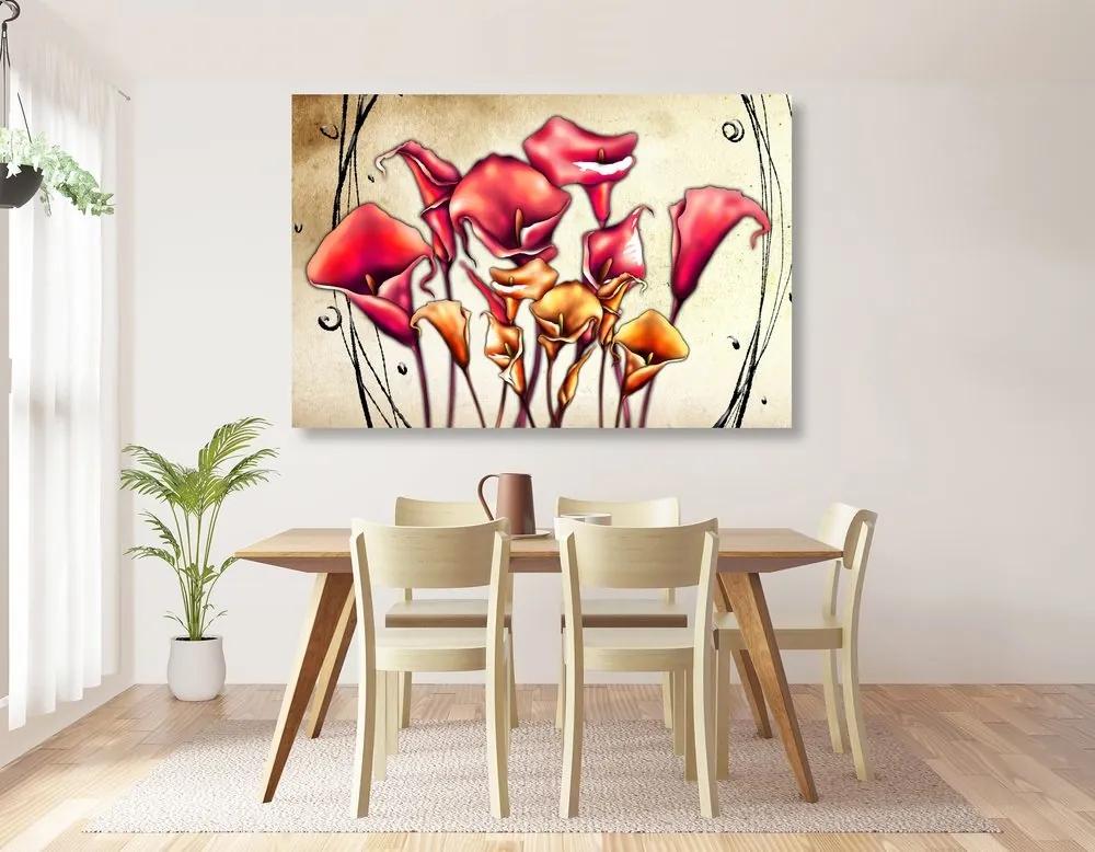 Obraz červené kvety kaly - 120x80