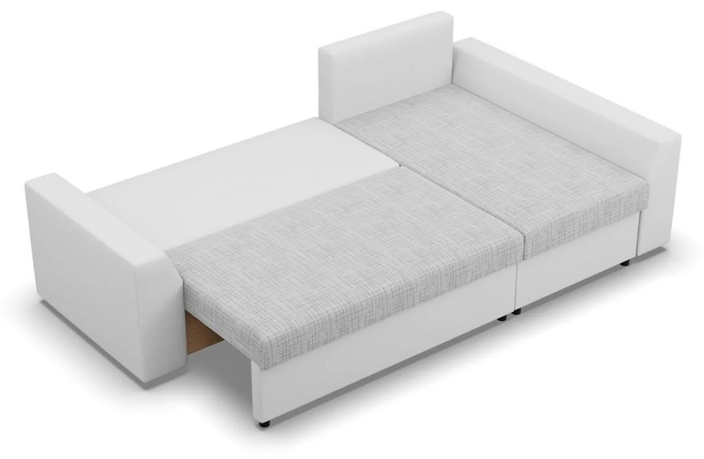 Rohová rozkladacia sedacia súprava PAUL látka v kombinácii s eko-kožou Pravá Sivá/biela