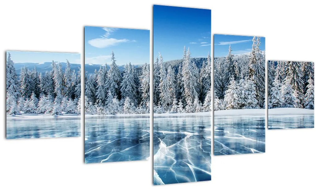 Obraz zamrznutého jazera a zasnežených stromov (125x70 cm), 40 ďalších rozmerov