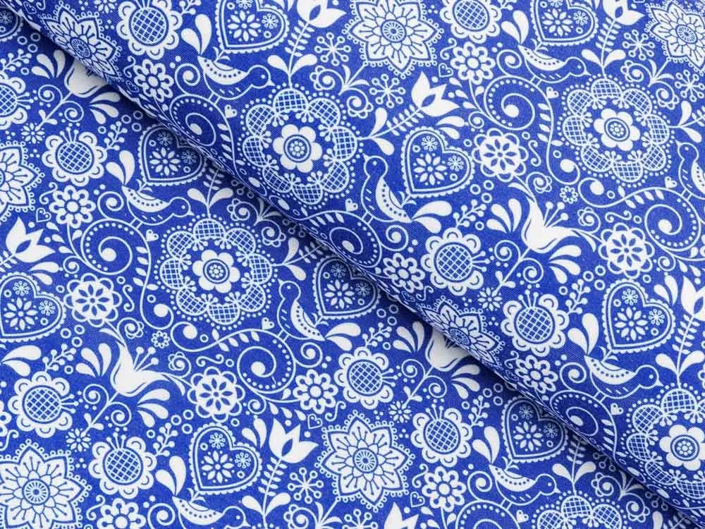 Biante Dekoračný záves PML-100 Modro-biely ľudový ornament 145x170 cm