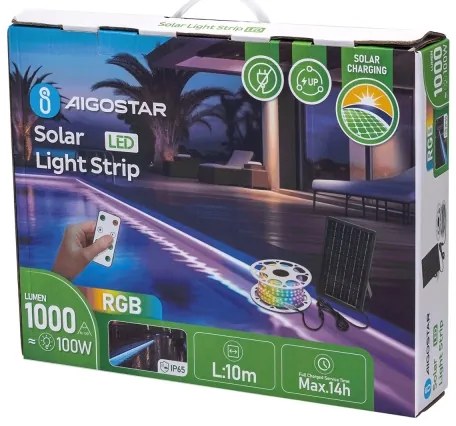 Aigostar - LED RGB Stmievateľný solárny pásik LED/10W/3,2V 10 m IP65 + DO