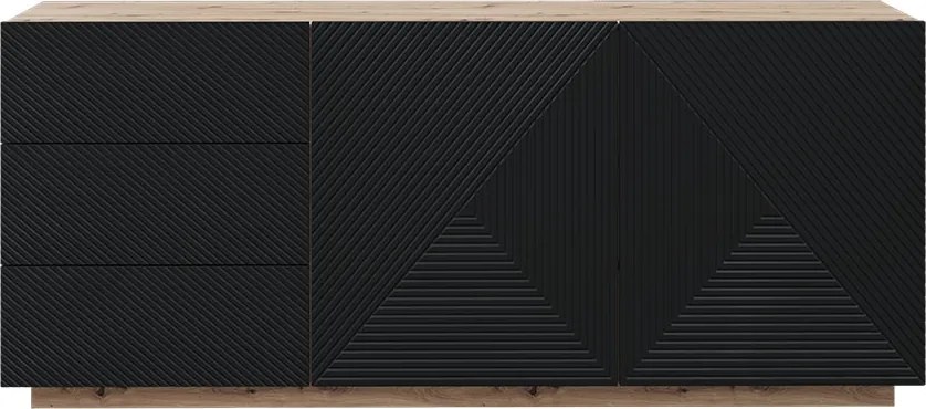 Komoda so zásuvkami Asha 167 cm dvojdverová - dub artisan / čierny mat