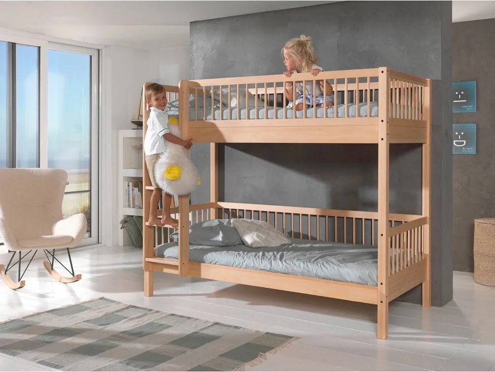 Poschodová detská posteľ z bukového dreva s roštom 90x200 cm v prírodnej farbe Forrest – Vipack