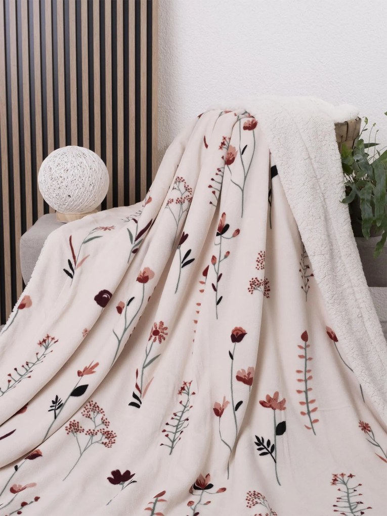 Baránková deka mikroplyš Exclusive 220 × 200 cm – Vlčie maky bežové