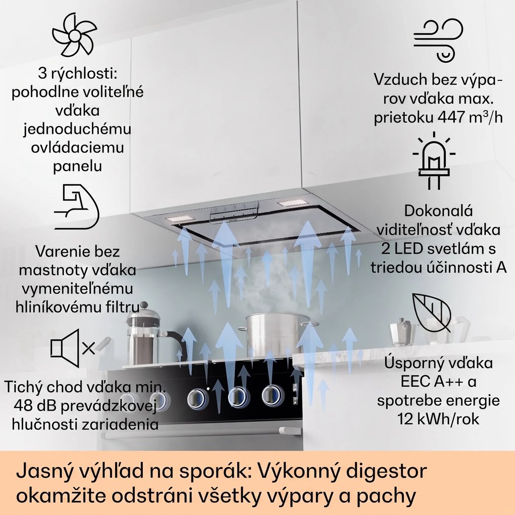 Klarstein Camila, vstavaný digestor, 52 cm, 369 m³/h, LED, dotyková plocha, nehrdzavejúca oceľ