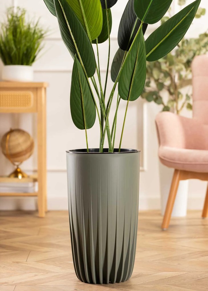 PLASTOVÝ KVETINÁČ STRIPPED SADA 2KS 25X42 CM+30X51,5 CM ZELENÁ