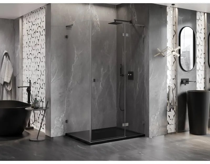 Mexen Lunar, L pravostranný výklopný sprchový kút 95 x 70 cm, 8mm číre sklo, profil grafit brúsený, 834L-095-070-66-00-P
