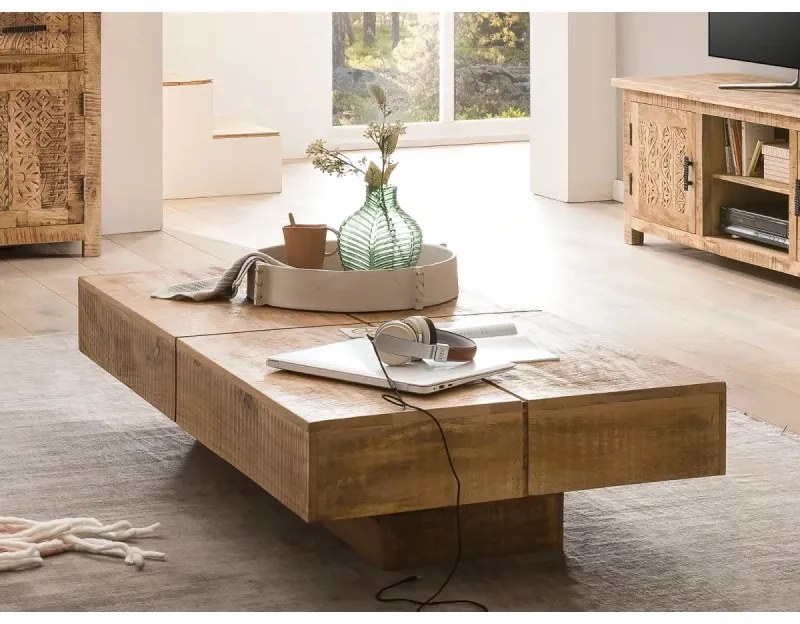 furniture-nabytek.cz - Masívny konferenčný stolík Amberley z mangového dreva, lakovaný, prírodný – 140×70 cm