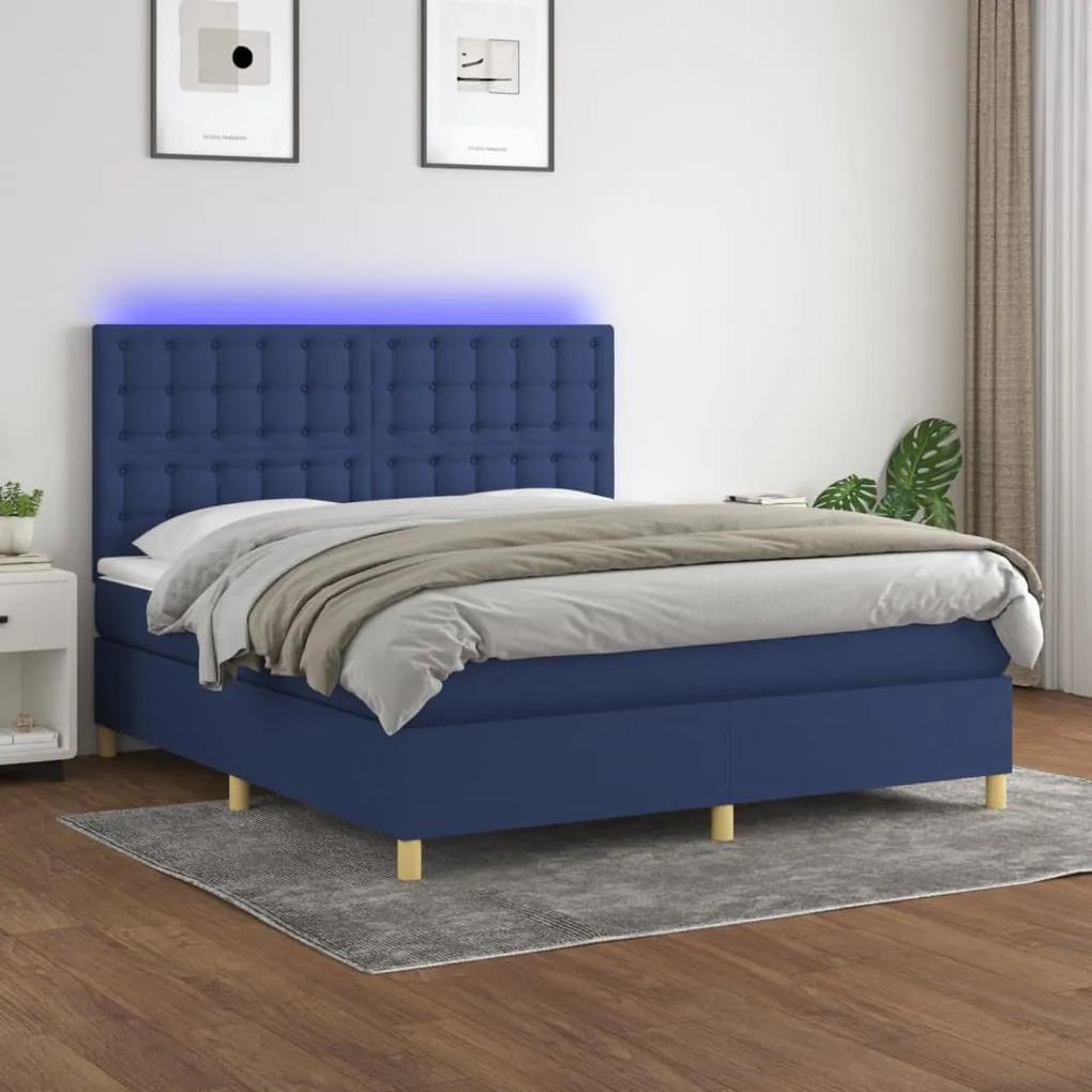 Posteľ boxsping s matracom a LED modrá 160x200 cm látka 3135771