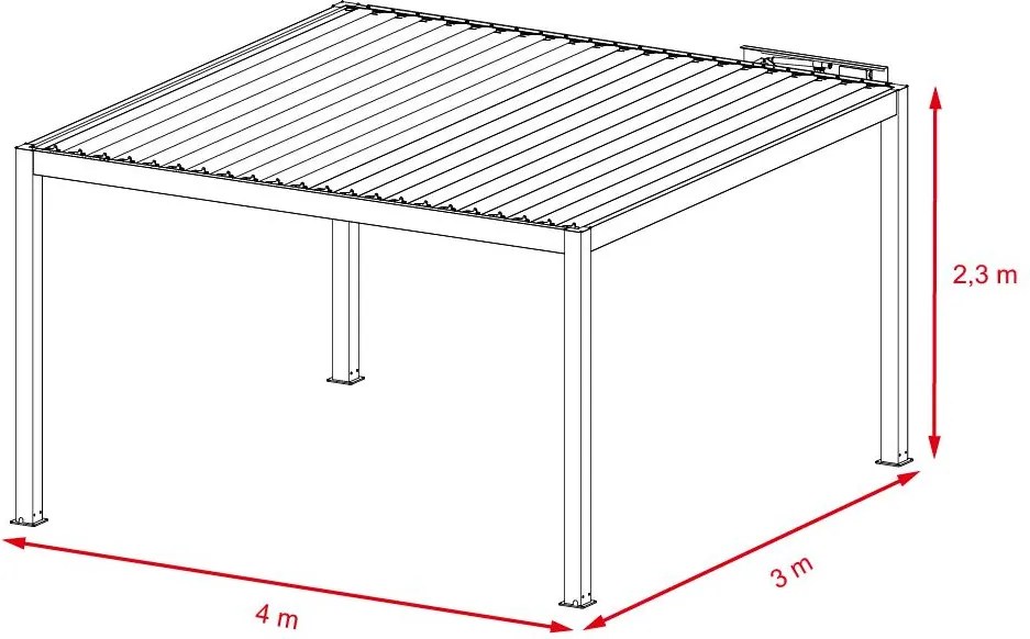 Hliníková bioklimatická pergola s el. lamelami 3 x 4 M + LED osvetlenie