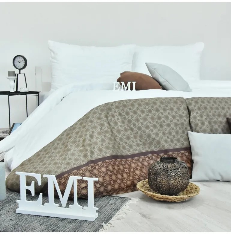 Obliečky Escala satén bielo-hnedé EMI, Štandardný set jednolôžko obsahuje 1x 140x200 + 1x 70x90