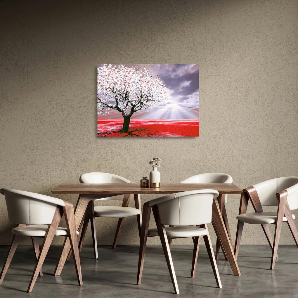 Červený sklenený obraz stromu (70x50 cm)