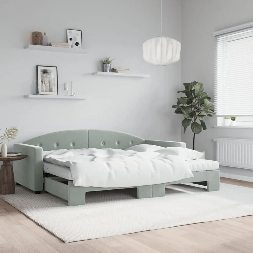 Rozkladacia denná posteľ s matracmi bledosivá 90x190 cm zamat 3197338