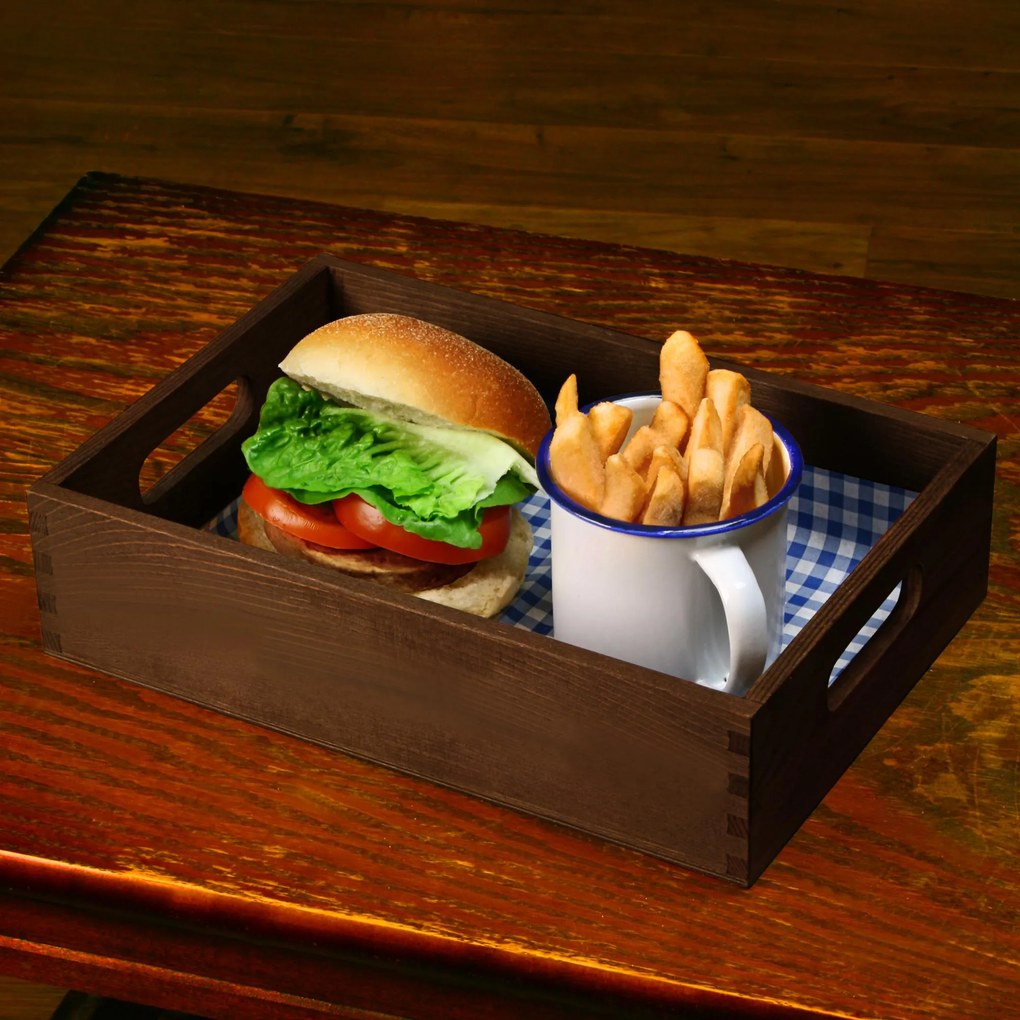 Bar@drinkstuff Drevený podnos na hamburger tmavá borovica 28 x 19 x 6cm