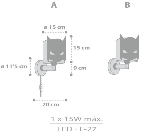 Dalber 61809 - Detské nástenné svietidlo DARK HERO 1xE27/15W/230V